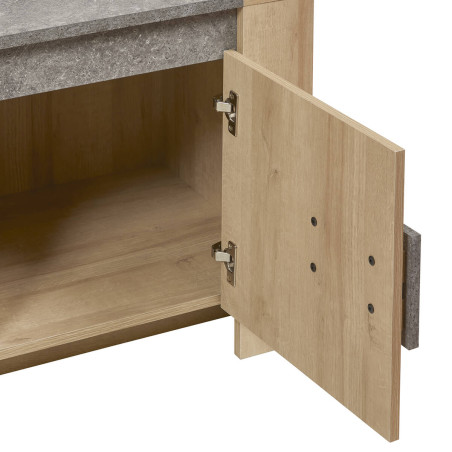 Meuble TV 2 portes aspect bois et pierre - FANIO