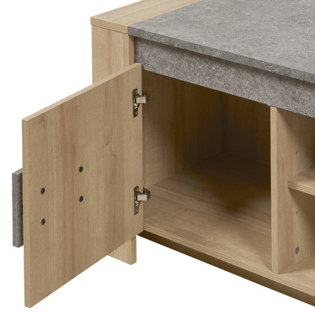 Meuble TV 2 portes aspect bois et pierre - FANIO