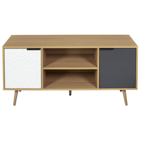 Meuble TV aspect bois et motif craquelé blanc - KRAIO