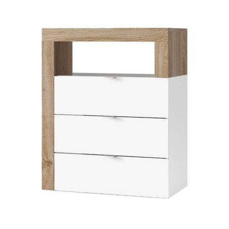 Rangement 3 tiroirs 64 cm blanc laqué aspect bois finition Cadiz - ARTIRA