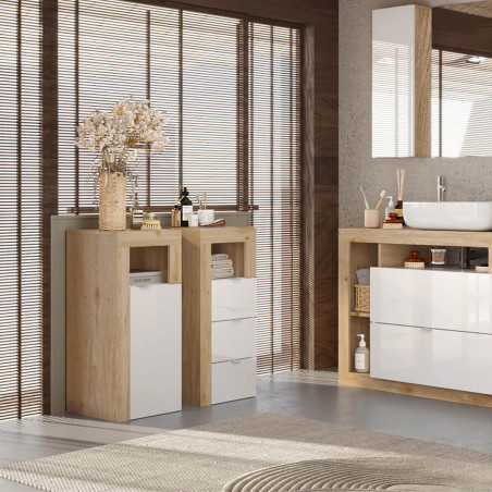 Rangement 1 porte blanc laqué aspect bois finition Cadiz - ARTIRA