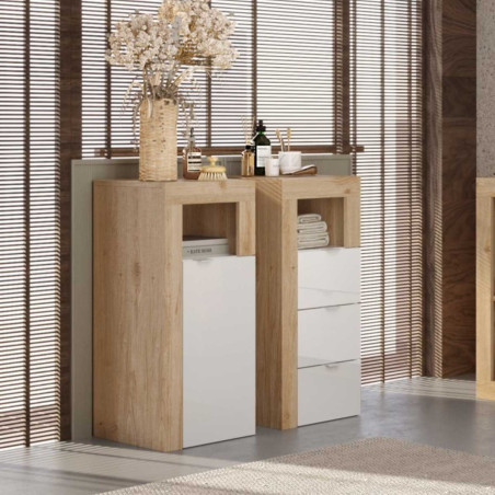 Rangement 1 porte blanc laqué aspect bois finition Cadiz - ARTIRA
