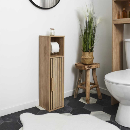 Meuble dérouleur papier toilettes 1 porte effet bois avec tasseaux - PAJEN