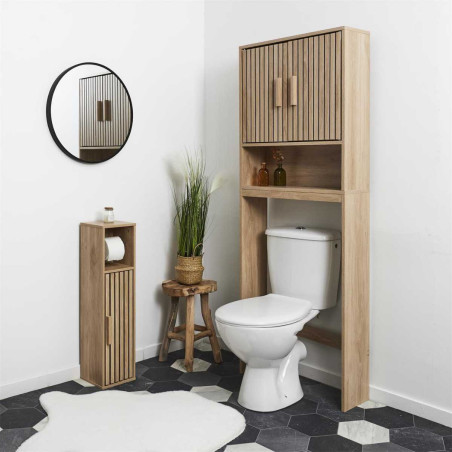 Meuble dérouleur papier toilettes 1 porte effet bois avec tasseaux - PAJEN