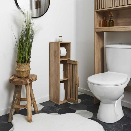Meuble dérouleur papier toilettes 1 porte effet bois avec tasseaux - PAJEN