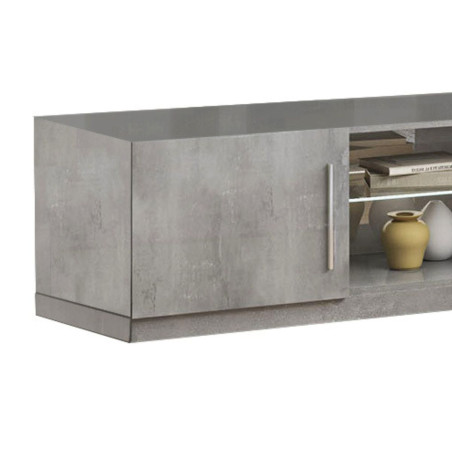 Meuble TV 2 Portes Moderne Laqué Effet Marbre avec Leds - ALANA