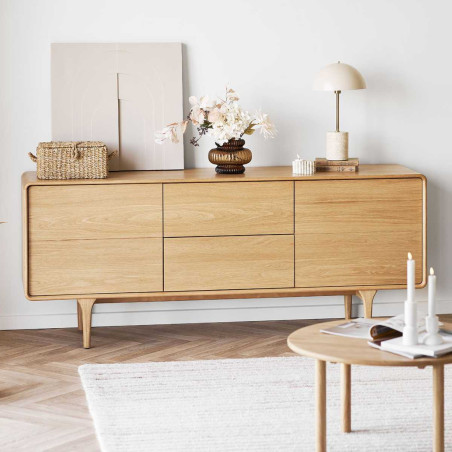 Meuble TV 2 portes 2 tiroirs chêne massif placage chêne - GARANCOR