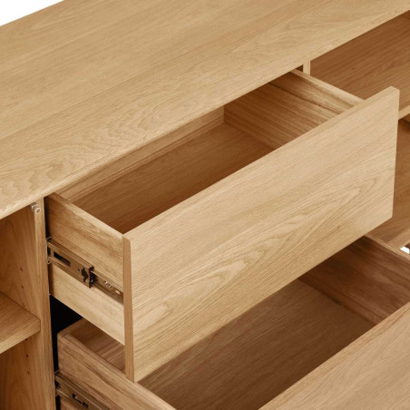 Meuble TV 2 portes 2 tiroirs chêne massif placage chêne - GARANCOR