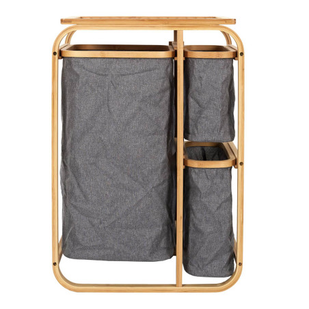 Rangement à 3 Panières en Bambou et Tissu Gris - LAZIR