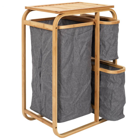 Rangement à 3 Panières en Bambou et Tissu Gris - LAZIR