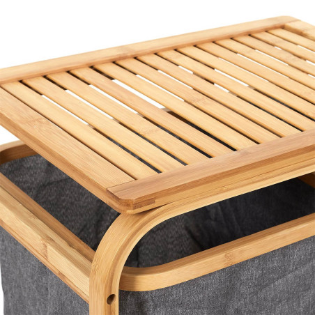 Rangement à 3 Panières en Bambou et Tissu Gris - LAZIR