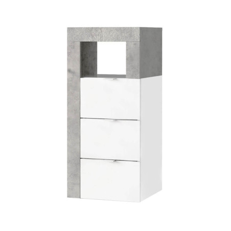 Rangement 3 tiroirs 35 cm blanc laqué et aspect béton - ARTIRA