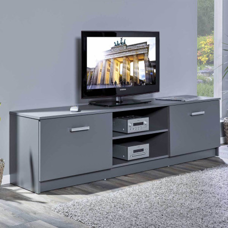 Meuble TV 2 portes 2 niches gris graphite - ZEINO