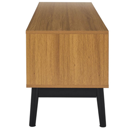 Meuble TV 2 portes 1 tiroir aspect bois chevrons piétement noir - SIXIA