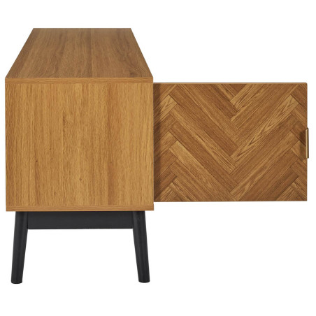 Meuble TV 2 portes 1 tiroir aspect bois chevrons piétement noir - SIXIA