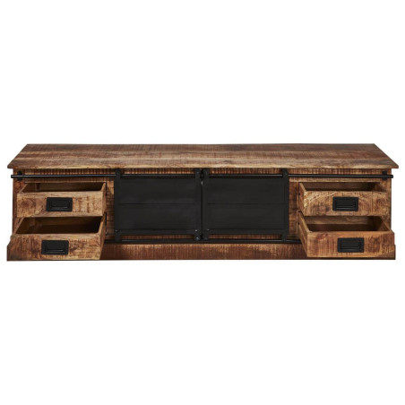 Meuble TV 2 portes coulissantes 4 tiroirs manguier métal noir - RAJANOR