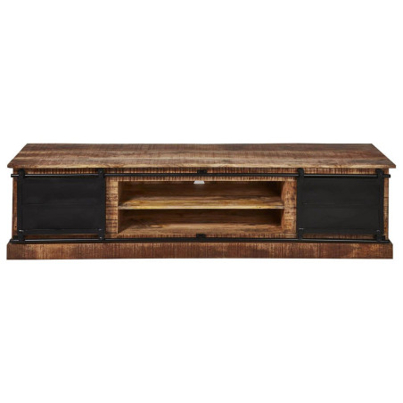 Meuble TV 2 portes coulissantes 4 tiroirs manguier métal noir - RAJANOR