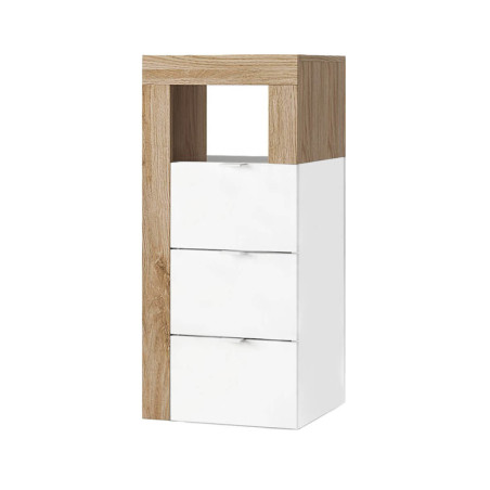 Rangement 3 tiroirs 35 cm blanc laqué et aspect bois finition Cadiz - ARTIRA