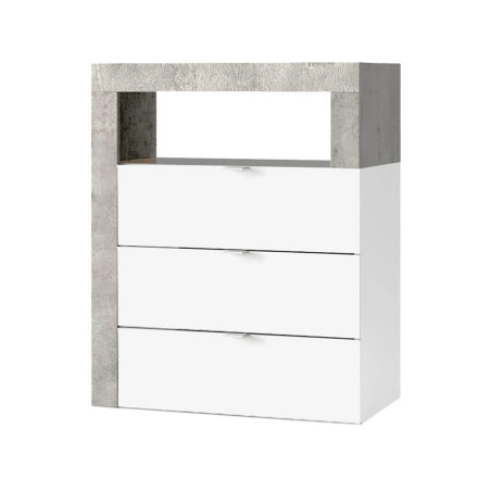 Rangement 3 tiroirs 64 cm blanc laqué et aspect béton - ARTIRA