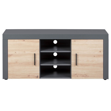 Meuble TV 2 Portes 3 Niches Gris Effet Bois - OCTIO