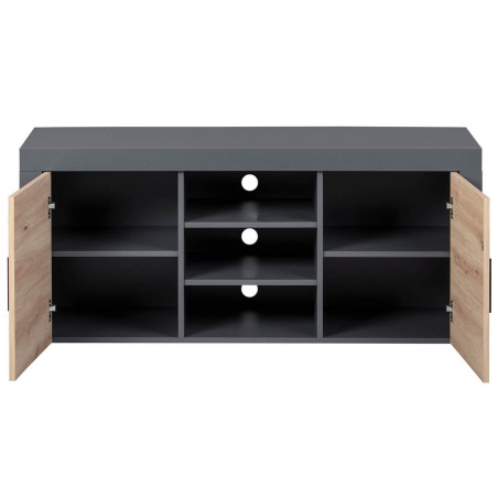 Meuble TV 2 Portes 3 Niches Gris Effet Bois - OCTIO