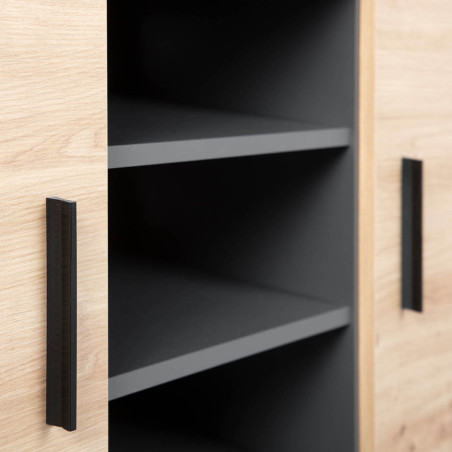 Meuble TV 2 Portes 3 Niches Gris Effet Bois - OCTIO