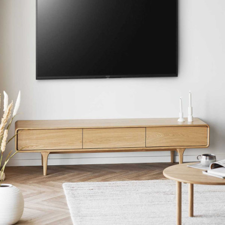 Meuble TV 2 portes 1 tiroir en chêne massif et placage de chêne - GARANCOR