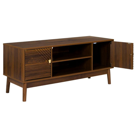 Meuble TV 2 portes 2 niches en bois MDF pieds pin teinté chêne foncé - COTELE