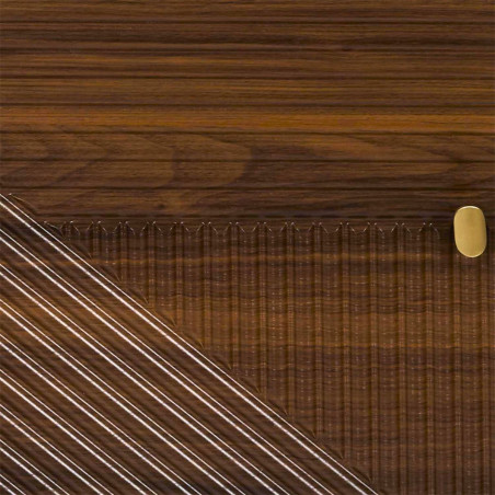 Meuble TV 2 portes 2 niches en bois MDF pieds pin teinté chêne foncé - COTELE