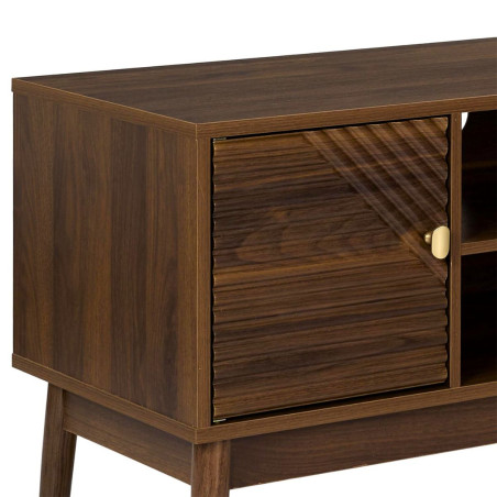 Meuble TV 2 portes 2 niches en bois MDF pieds pin teinté chêne foncé - COTELE