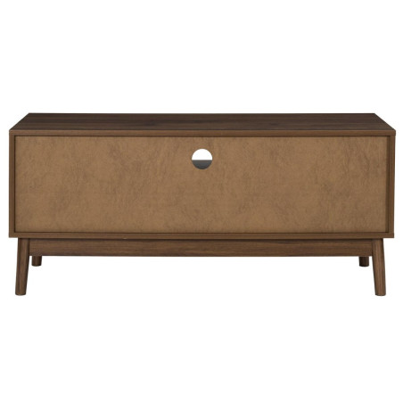 Meuble TV 2 portes 2 niches en bois MDF pieds pin teinté chêne foncé - COTELE