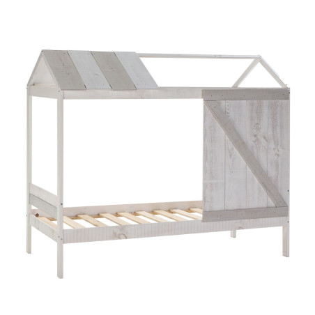 Lit cabane 90x190 cm pin massif blanc et gris rustique - RUDEN