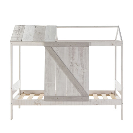 Lit cabane 90x190 cm pin massif blanc et gris rustique - RUDEN