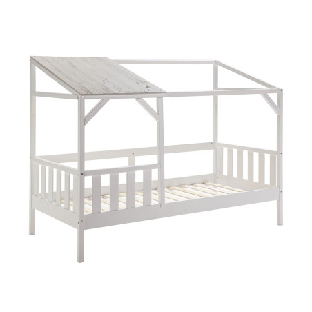Lit cabane 90x200 cm en MDF et pin blanc vieilli - GALEN