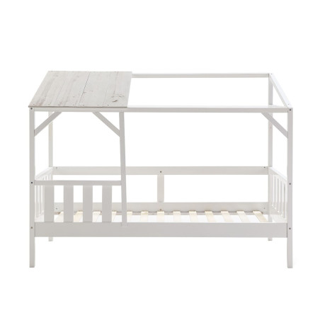 Lit cabane 90x200 cm en MDF et pin blanc vieilli - GALEN