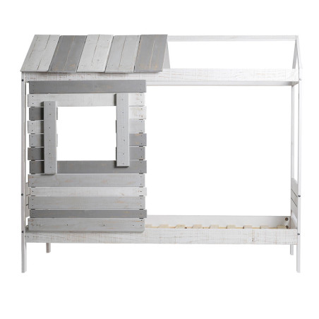 Lit cabane 90 x 200 cm bois aspect vieilli blanc et grisé - ROSALIO
