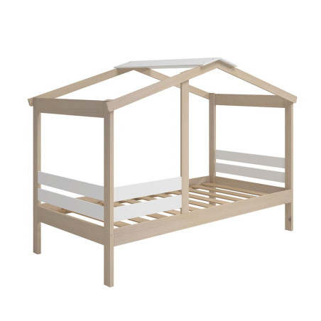 Lit cabane 90x190 cm MDF et pin blanc et naturel - MESEN