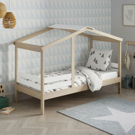 Lit cabane 90x190 cm MDF et pin blanc et naturel - MESEN
