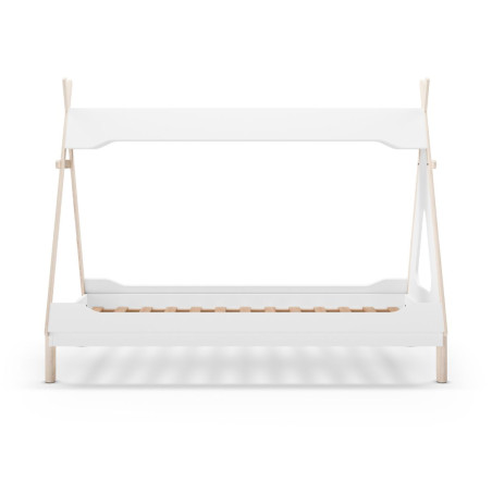Lit tipi 90x190 en MDF et pin massif laqué blanc ciré naturel - NOLIANOR