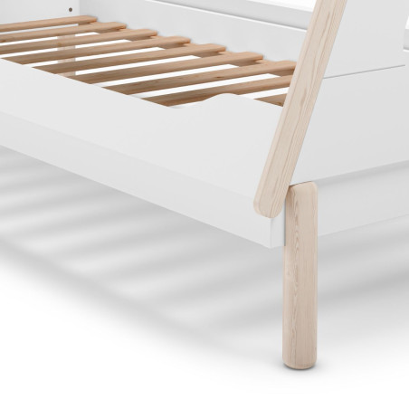 Lit tipi 90x190 en MDF et pin massif laqué blanc ciré naturel - NOLIANOR