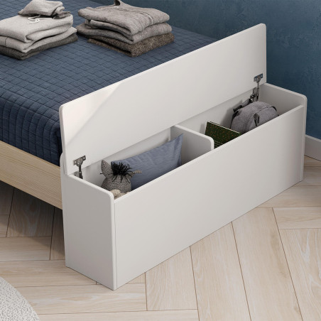 Lit 90x190 cm tête de lit cabane et banc-coffre blanc naturel - SKILEN