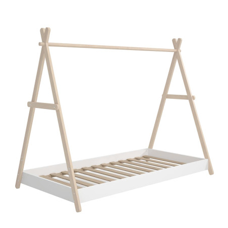 Lit tipi 90x200 cm hauteur réglable en MDF et pin blanc - KANEN