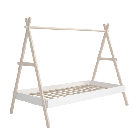 Lit tipi 90x200 cm hauteur réglable en MDF et pin blanc - KANEN