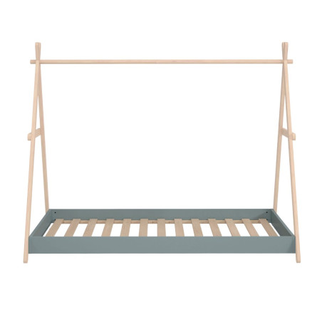 Lit tipi 90x200cm hauteur réglable laqué vert kaki et pin massif naturel - KANEN