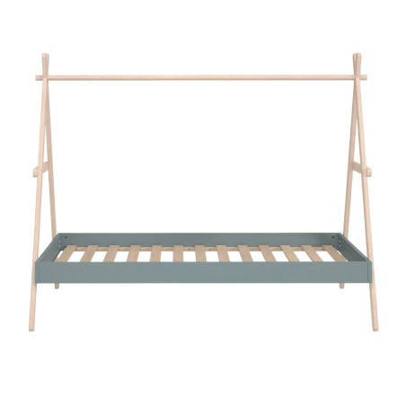 Lit tipi 90x200cm hauteur réglable laqué vert kaki et pin massif naturel - KANEN