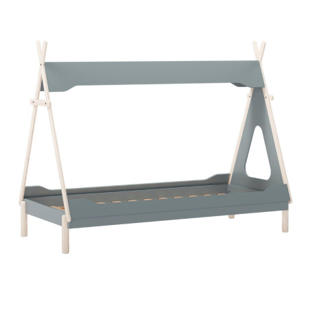 Lit tipi 90x190 en MDF et pin massif laqué vert pétrole - NOLIANOR