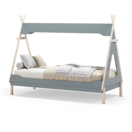 Lit tipi 90x190 en MDF et pin massif laqué vert pétrole - NOLIANOR