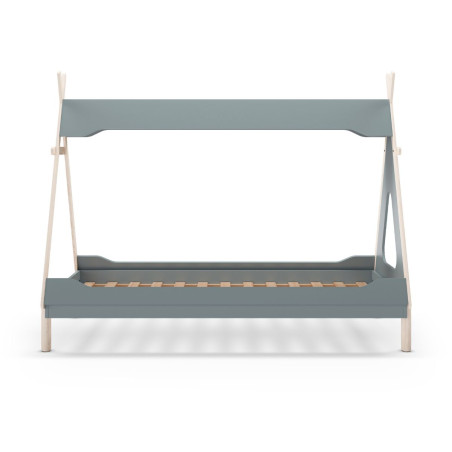 Lit tipi 90x190 en MDF et pin massif laqué vert pétrole - NOLIANOR