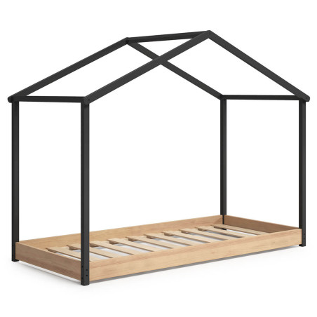 Lit cabane 90x200 cm gris anthracite et naturel - UTHIO