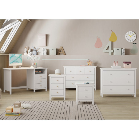 Commode 3 tiroirs en pin massif blanc - DIVA